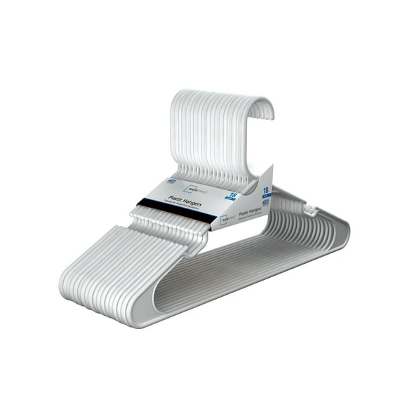 Mainstays Clothing Hangers, 18 Pack, White, Durable Plastic
