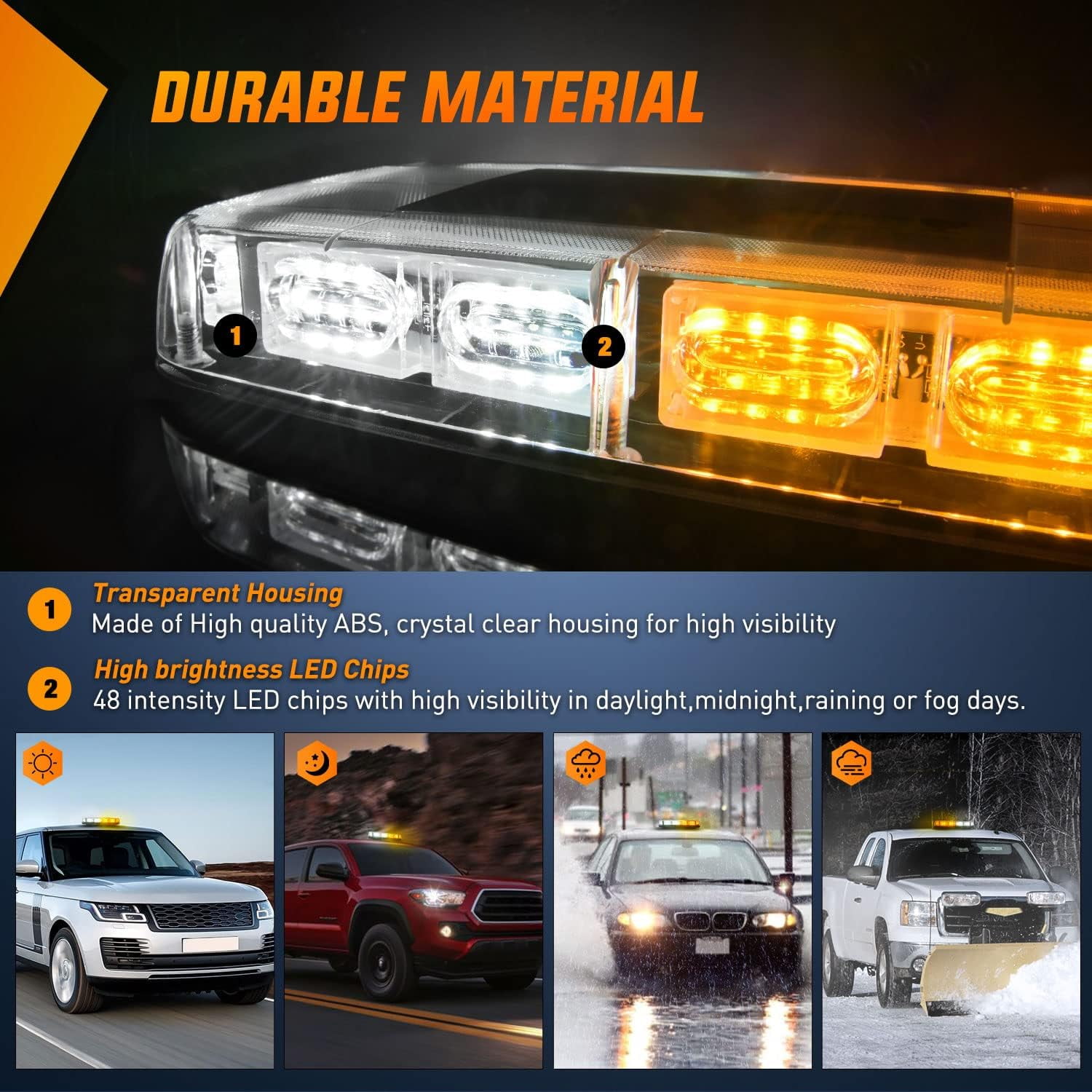 Nilight Roof Top Strobe Lights 48LED Magnetic 12V-24V Offroad Emergency Warning Light Bar for Cars Trucks Tractors Snow Plows