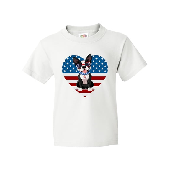 Inktastic Boston Terrier Dog US Flag July 4th Youth T-Shirt