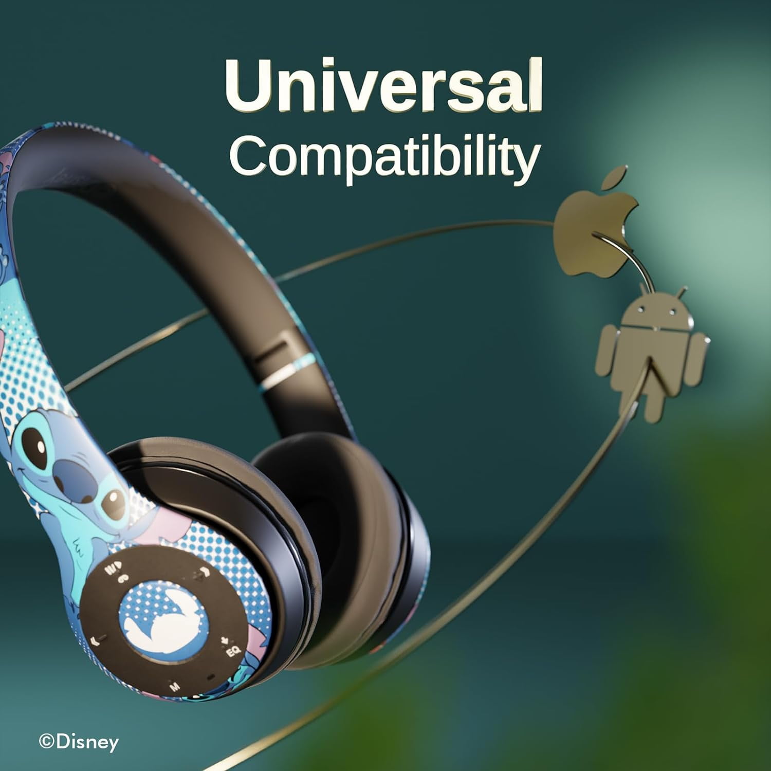 Disney Lilo & Stitch Over-Ear Wireless Foldable Headset with Microphone, Stitch Expressions
