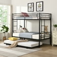 thumbnail image 2 of Enyopro Twin Bunk Bed with Trundle, Metal Bed Frame Bunk Beds for Teens Adult with Ladder and Safety Guardrails, Twin over Twin Bunk Bed Can be Split into 3 Twin Bed, TE736, 2 of 9