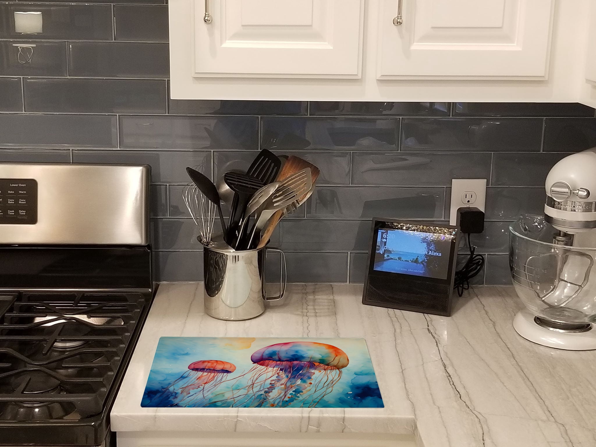 Jellyfish Glass Cutting Board Large 12 in x 15 in