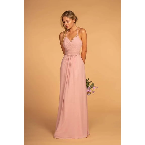 Women's Elizabeth K Long V Neck Pleated Dress Gl2606 Dusty Rose Pink Size 2XL