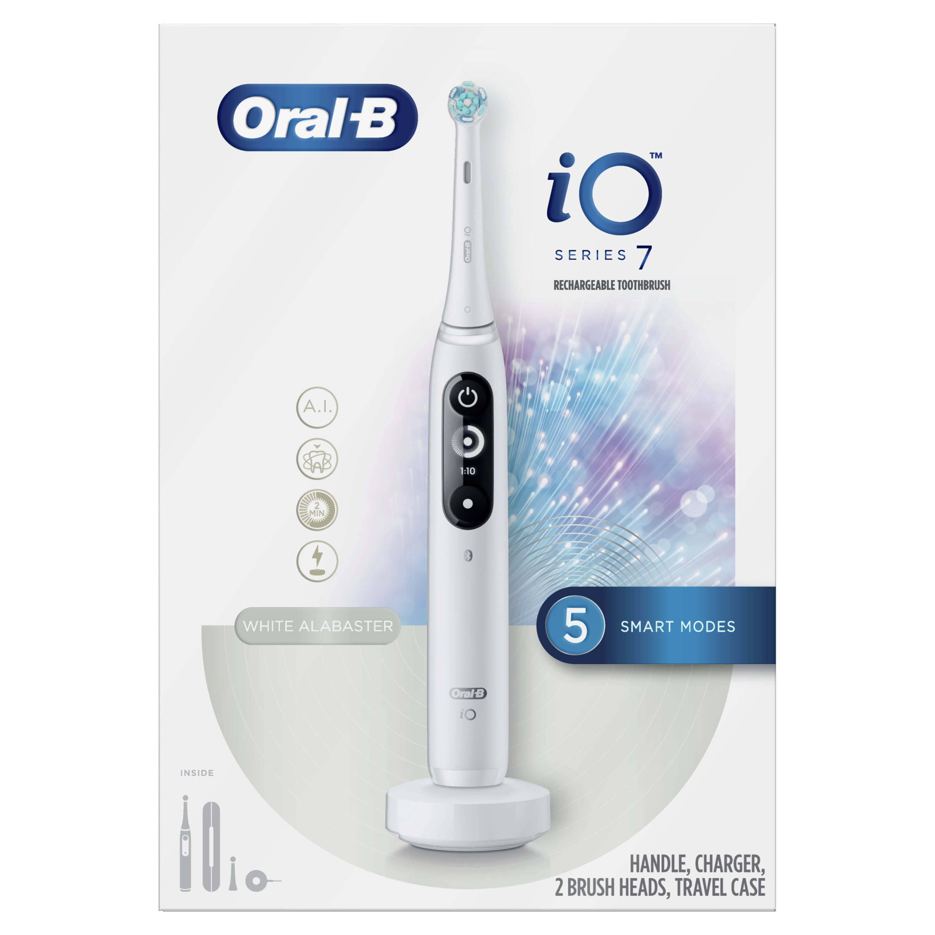 Oral-B iO Series 7 Electric Toothbrush, 2 Brush Heads, White Alabster, for Adults and Children 3+ - image 2 of 16
