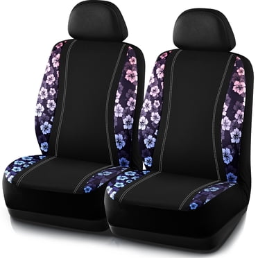 Auto Drive 2Piece Hibiscus Car Seat Cover Black- Universal Fit,25SC83
