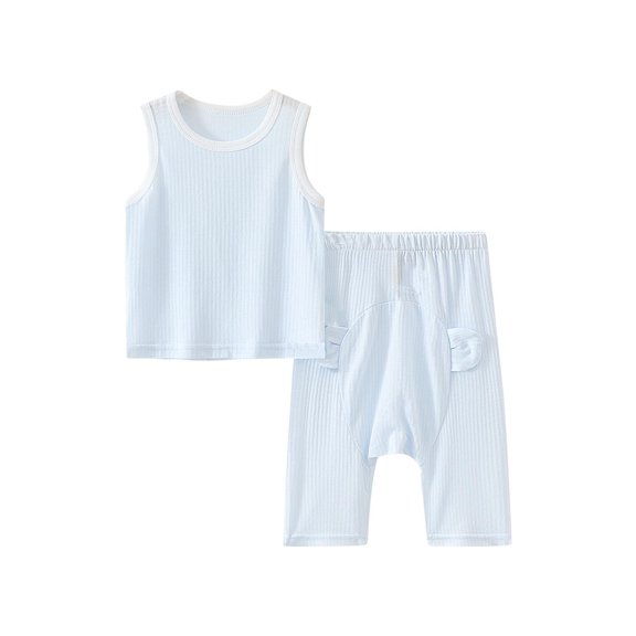 WRKEKC Summer Outfits for Girls, Baby Girl Outfits, Children's Solid Color Sleeveless Round Neck Top Elastic Waist Pants Casual Home Suit Set