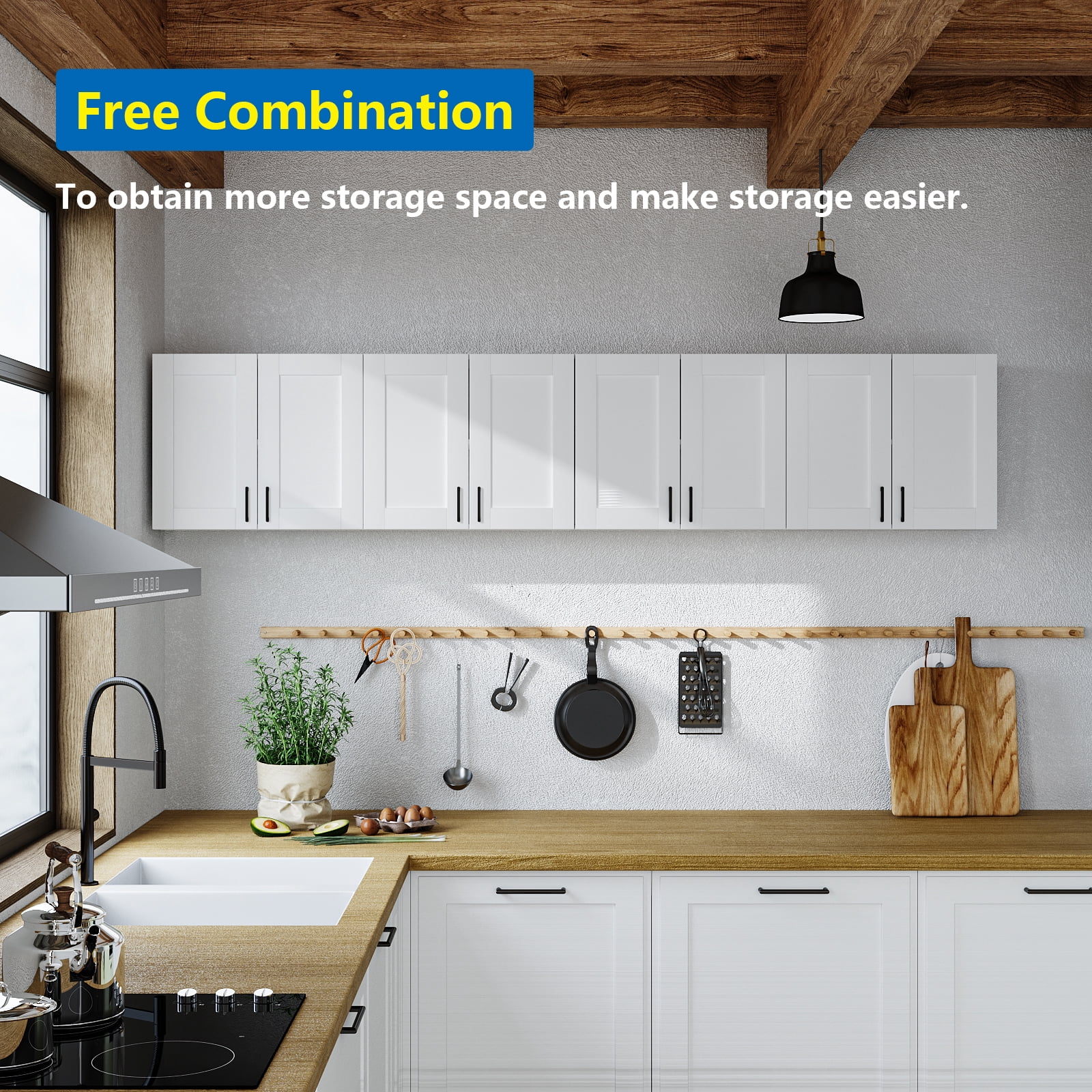 Fddevelop White Wood Laundry Room Wall Cabinet with 3 DoorS and Adjustable Shelf 35.4"W