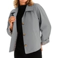 thumbnail image 6 of Plaid Patchwork Women Long Sleeve Lapel Single Breasted Jacket Trench Coat, 6 of 6