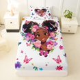 thumbnail image 3 of Castle Fairy Vibrant Floral Black Girl Twin Sheets 3pcs,Flying Butterflies Flowers Bedding,Coral Teal Orange,1 Fitted Sheet, 1 Flat Sheet and 1 Pillowcase, 3 of 6