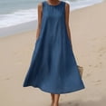 thumbnail image 5 of Miluxas Women Denim Sleeveless Tank Dress Loose Fit Round Neck A Line Dress Casual Streetwear Going Out Dress with Pockets Blue, 5 of 6