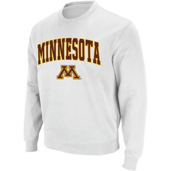 Men's Colosseum White Minnesota Golden Gophers Arch & Logo Crew Neck Sweatshirt