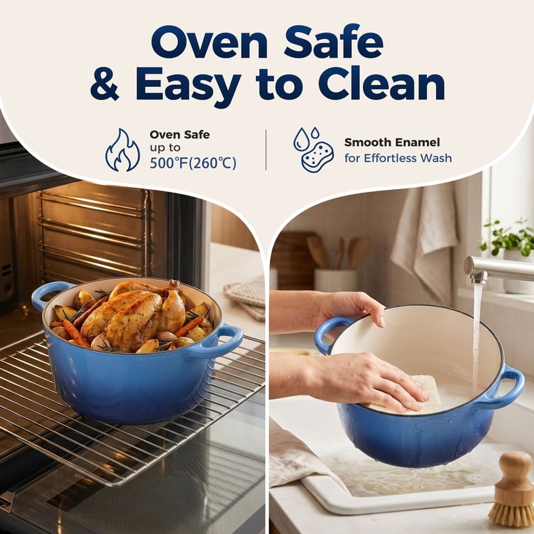 Walchoice 6-Quart Enameled Cast-Iron Dutch Oven, Blue photo 2
