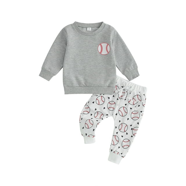 xiaxaixu Tenues d'Automne pour Garçons Imprimé Baseball Col Rond Manches Longues Chandails en Molleton et Pantalons Longs Taille Élastique Ensemble 2 Pcs
