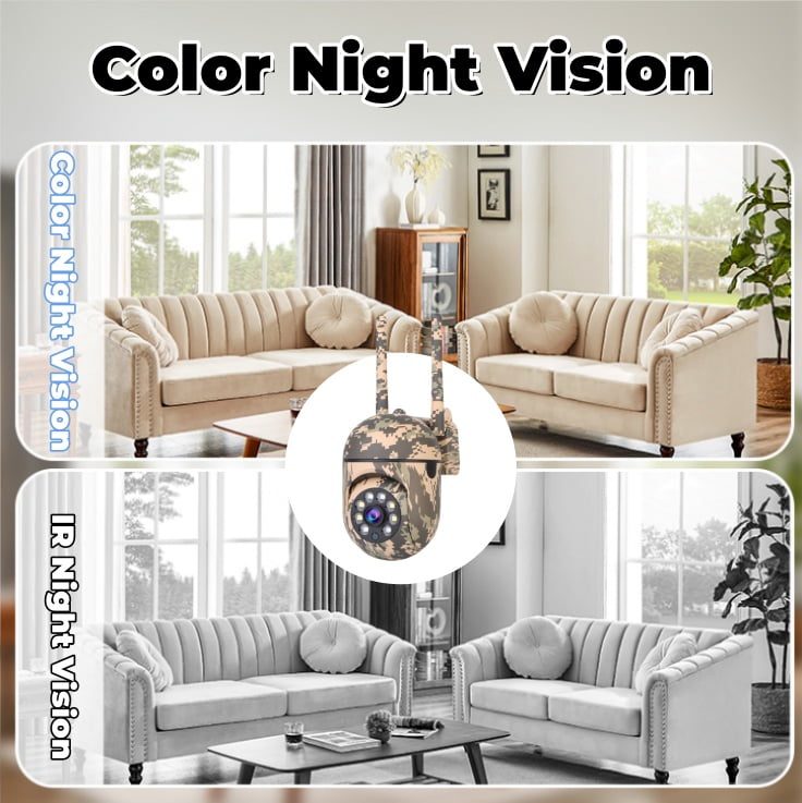 Outdoor Camouflage PTZ Security Camera, 1080P Full-Color Night Vision, Dual Antenna 2.4G WiFi, Motion Detection, Two-Way Audio, Waterproof Surveillance Camera.