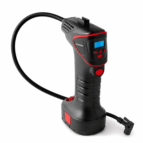 WINDEK Cordless Tire Inflator Portable Air Compressor, 12V  Air Pump for Car Tires, Electric Pump with Rechargeable Battery, LED Light, Digital Gauge, Auto Shut-Off for Car, Bike, Motorcycle, Ball