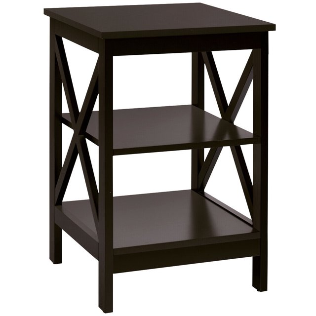 Gymax 3-Tier Nightstand End Table X Design Storage Display Shelf Living Room Espresso