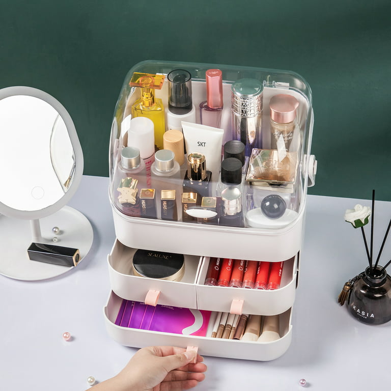 Haturi Makeup Organizer, Waterproof&Dustproof Cosmetic Organizer Box with  Lid Fully Open Makeup Display Boxes, Skincare Organizers Makeup Caddy  Holder