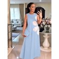thumbnail image 4 of Women Casual Sleeveless Dresses Crewneck Patchwork Floral Midi Dress Light Blue S, 4 of 8