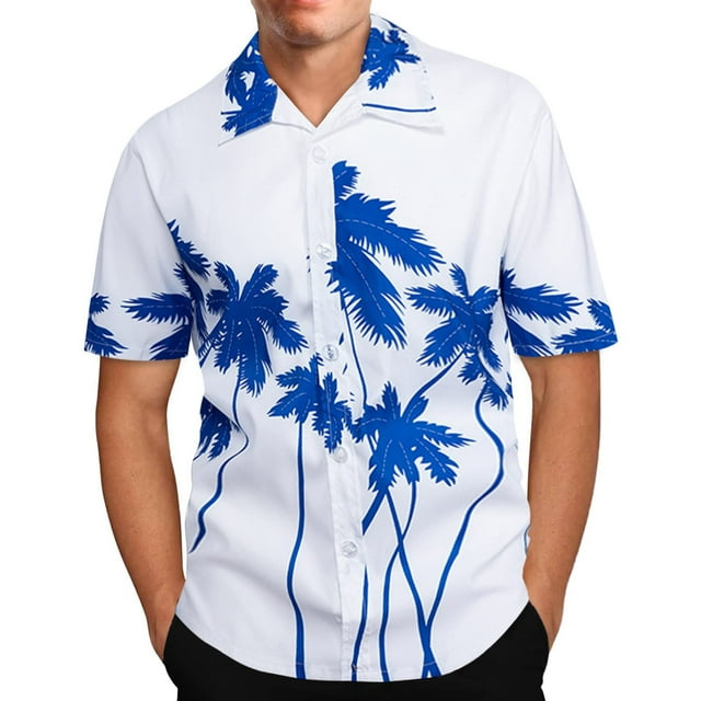 DPTALR Men's Hawaiian Print Lapel Short Sleeve Shirt