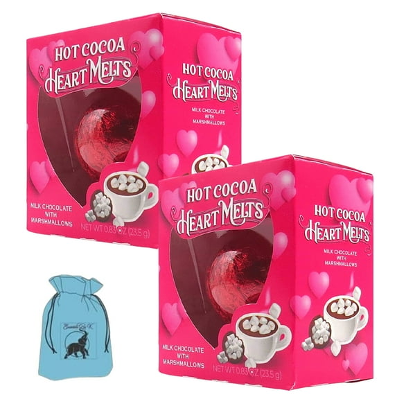 Valentine's Day Hot Chocolate Bombs Made of Milk Chocolate & Marshmallows Individually Wrapped Cocoa Melting Balls Ideal for Romantic Date Wedding Anniversary Gifts Pack of 2 with Bonus EBK Bag