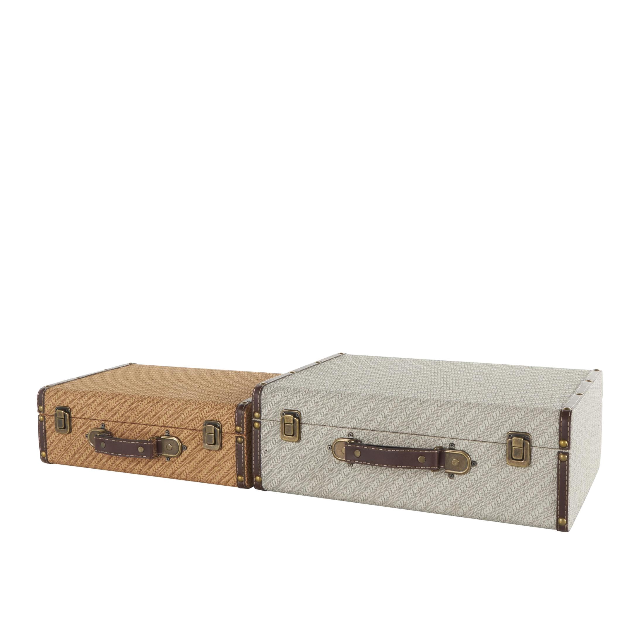 DecMode 14" x 5" Brown Wooden Vintage Studded Storage Trunk with Bronze Latches, 2-Pieces