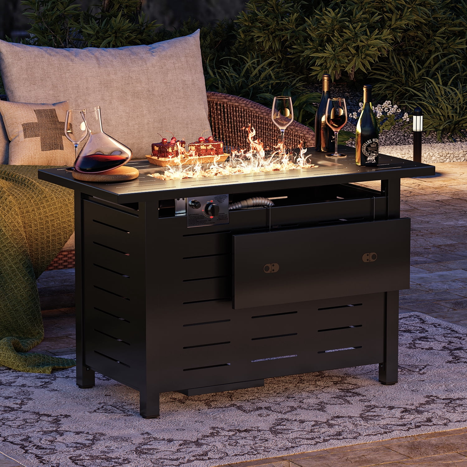 Clouddwell 40" Black Propane Fire Pit Table, 50,000 BTU Outdoor Gas Firepit with Lava Rocks, Removable Lid & Waterproof Cover for Patio Black