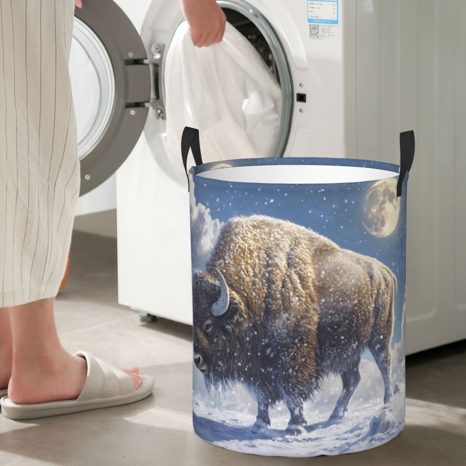 Large Laundry Basket with Handles - Full Moon Snowy Yak Kids Baby Dirty Clothes Laundry Hamper for Bedroom Aesthetic