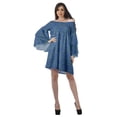 thumbnail image 3 of Moomaya Blue Womens Off Shoulder Summer Beach Dress Cotton Vacation Dress With Bell Sleeves - XS, 3 of 7