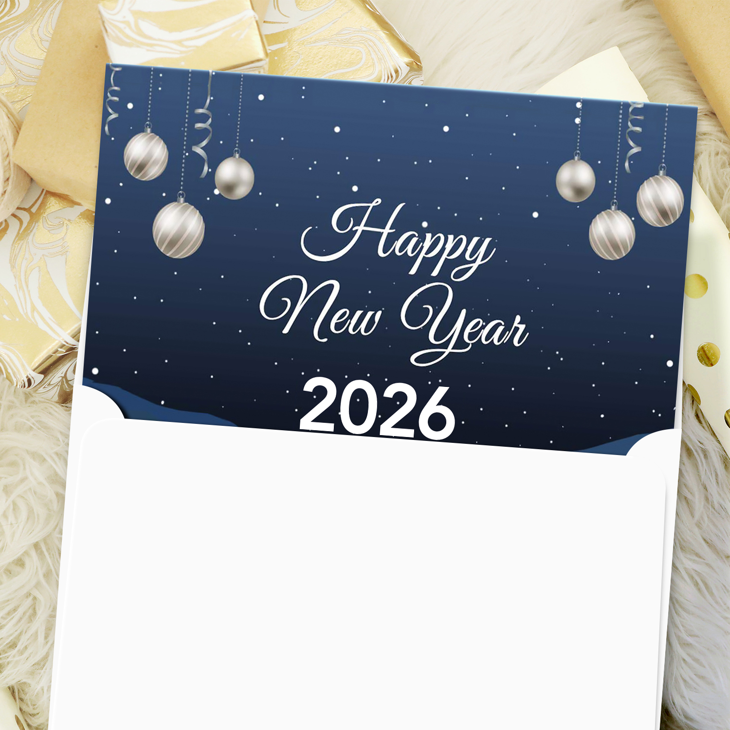 2026 Happy New Year Cards and Envelopes | Elegant Christmas, Holidays, Xmas, New Year's Eve Blue Thank You Invitation Greeting Cards Set – 25 Half Fold Cards and A7 Envelopes | 5 x 7 inches (A7 Size)