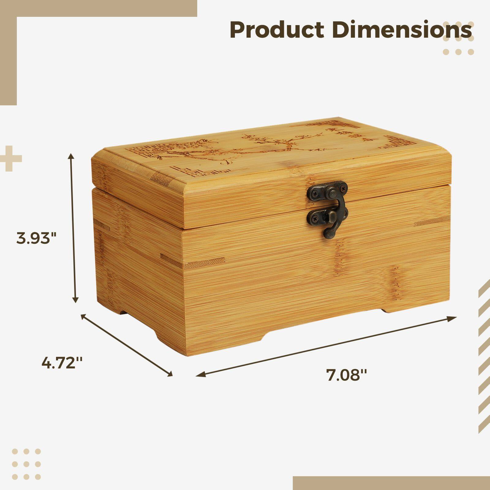 Large Bamboo Wood Box with Hinged Lid, 2 Compartments, 7 x 5 x 4