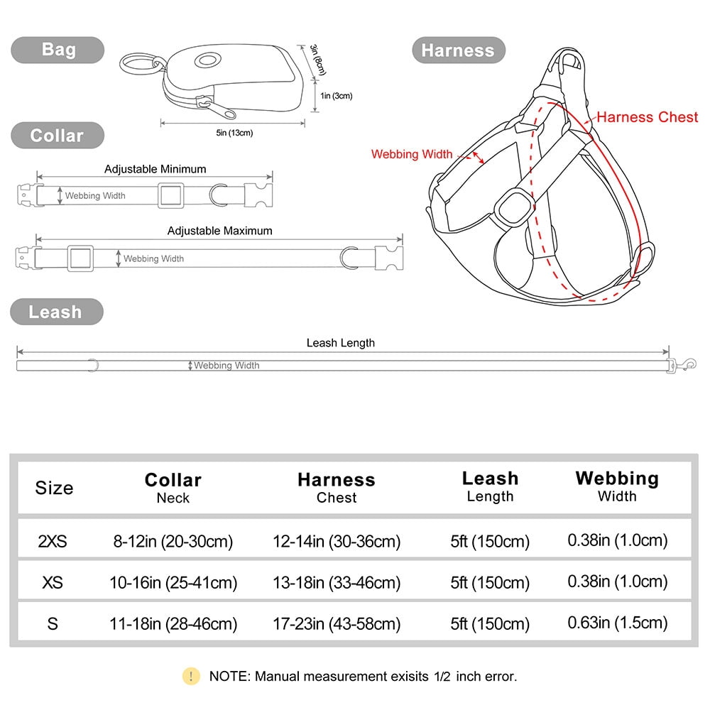 Didog Cute Small Dog Vest Harness & Collar & Leash & Poo Bag Holder set for Puppy Cats Pet Yorkie