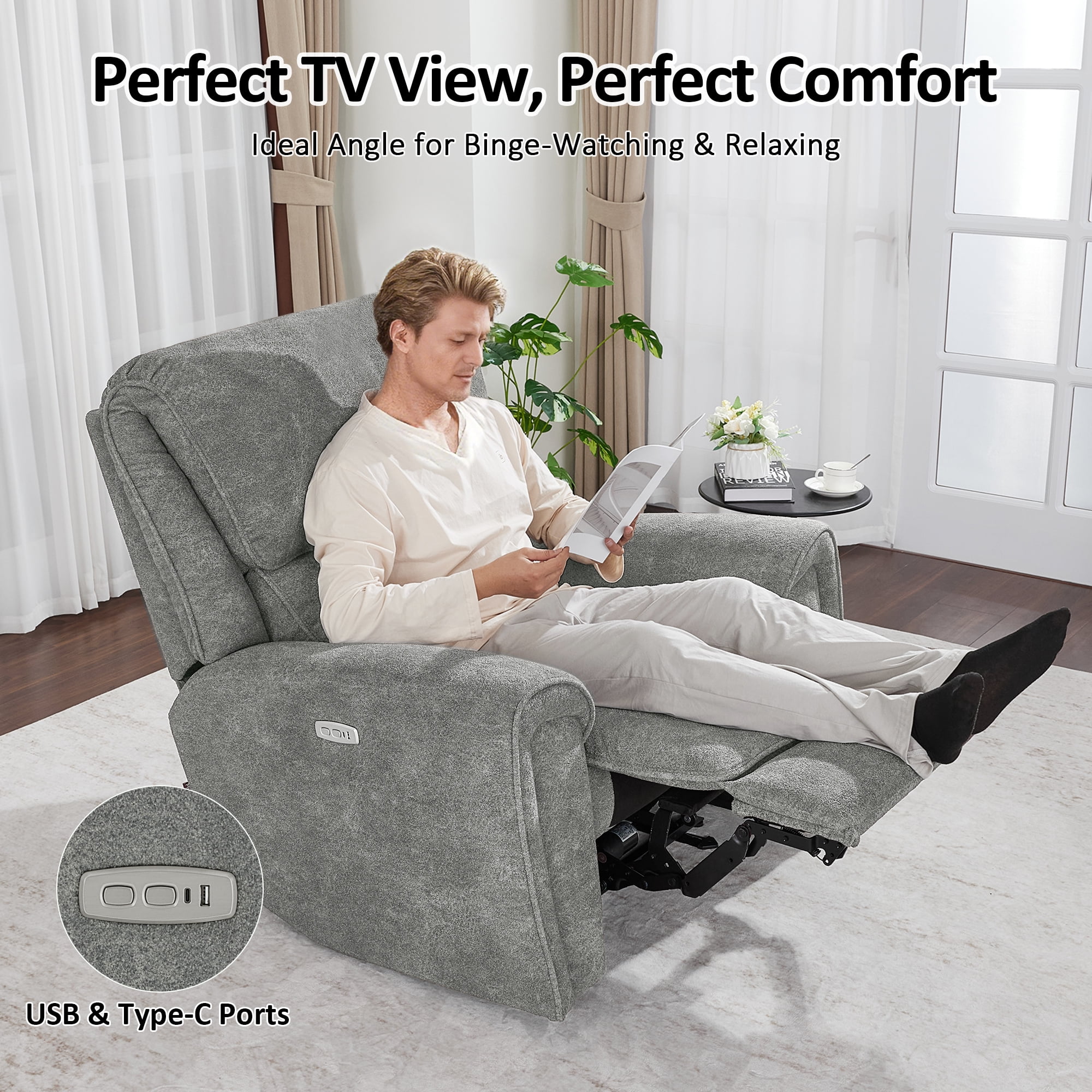 MCombo Oversized 400lbs Power Recliner Chair for Adults, Dark Grey