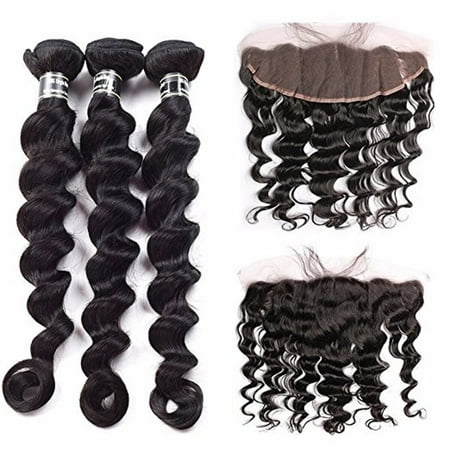 Beroyal Brazilian Virgin Hair Loose Wave with Frontal Free Part Human Hair with Frontal, 14