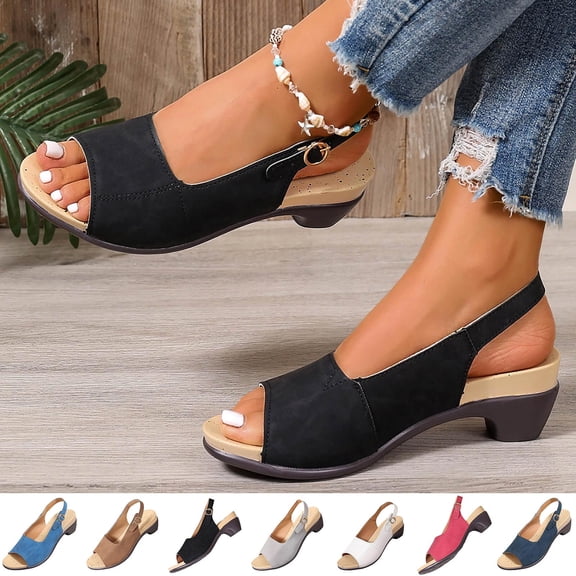Women's Chunky Block Low Heels Ankle Strap Slingback Open Toe Summer Sandals White 9.5(43)