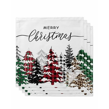 

Christmas Tree Cloth Napkins Set of 4 Winter Xmas Tree Snowflake Washable Reusable Dinner Cocktail Napkin for Kitchen Party Wedding Banquet Holiday Baby Shower Table Decor