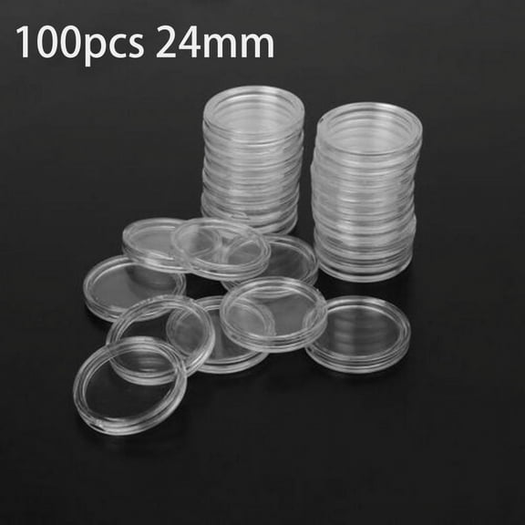 100PCS 24mm Coin Cases Capsules Holder Applied Clear Plastic Round Storage Box