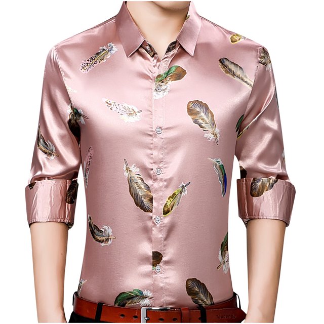 Camisa Tipo Cárdigan de Manga Larga Con Estampado de Plumas de Imitación Mercerizado Para Hombre Odeerbi ODB-6