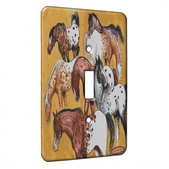 KuzmarK™ Single Gang Toggle Switch Wall Plate - Appaloosa Horses Seeing Spots Horse Art by Denise Every