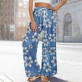 thumbnail image 4 of High Waisted Petite Wide Leg Palazzo Pants, Boho Beach Vacation Casual, Polyester Spandex, Blue S, Size S-3XL, 4 of 7