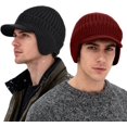 thumbnail image 2 of 2Pack Men&Women Winter Warm Fleece-Lined Knit Beanie Hats with Visor & Ear Flaps for Cold Weather, 2 of 7