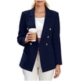 thumbnail image 4 of Smsaxvxz Blazers for Women Fashion Solid Double Breasted Suit Jacket Office Lady Casual Long Sleeve Blazer Suits Navy M, 4 of 9