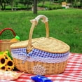 thumbnail image 4 of Simple Cute Wicker Carry-on Handle Storage Baskets Picnic Basket with Lid Fruit Food Basket Home Organization Accessories 2024, 4 of 5