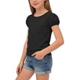 thumbnail image 4 of IVEYRTF Kids Solid Color Round Neck Short Sleeve T-Shirt Puff Sleeve Casual Comfort Top for Everyday Tops Activities Cute Style Basic Tee(Black,1-2 Years), 4 of 9