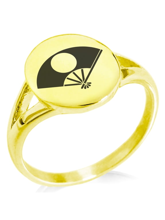 Stainless Steel Satake Samurai Crest Minimalist Oval Top Polished Statement Signet Ring