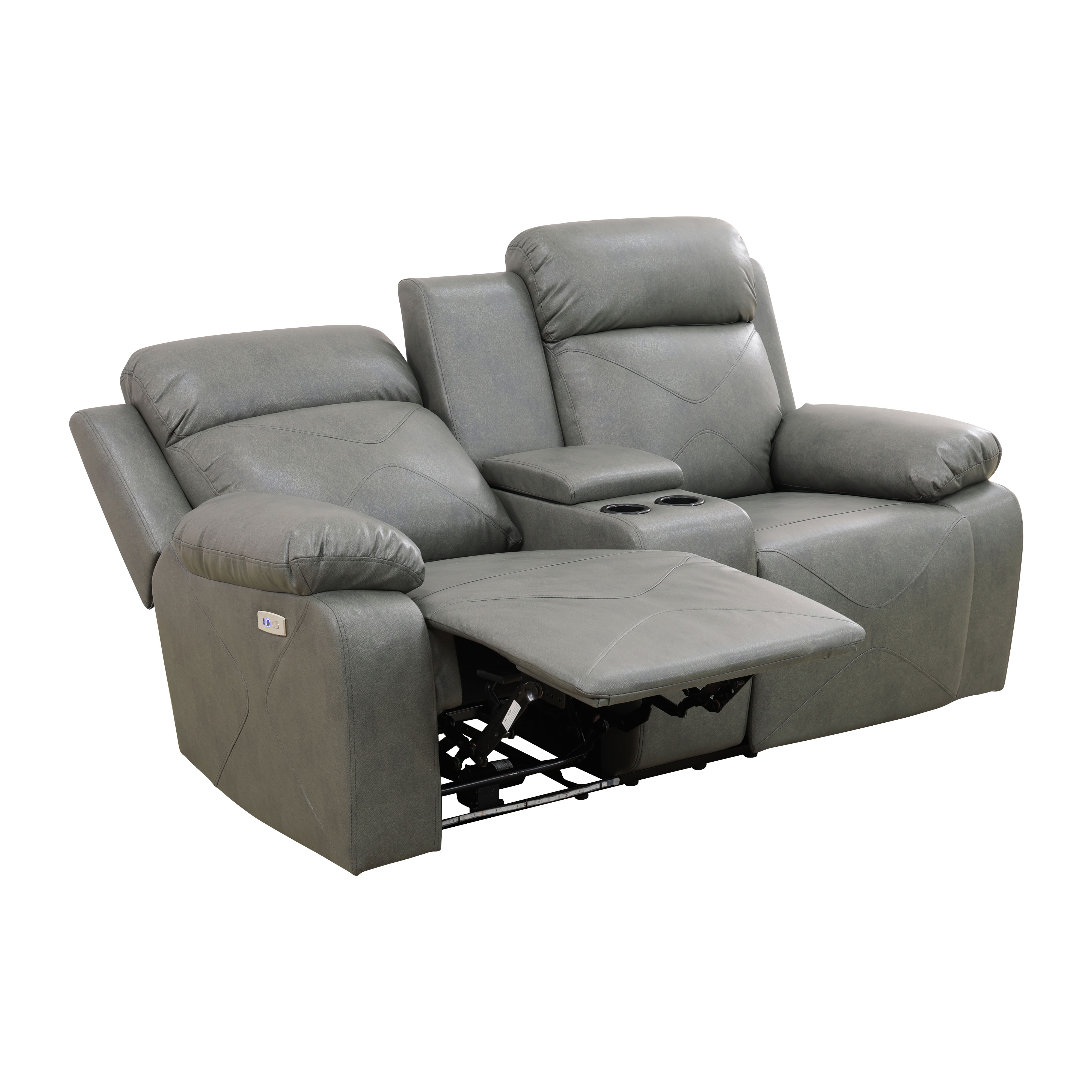 MAYEERTY 2-Seater Recliner Loveseat, Breathable Leather Loveseat Sofa with LED Lights & Storage for Apartment Living Room