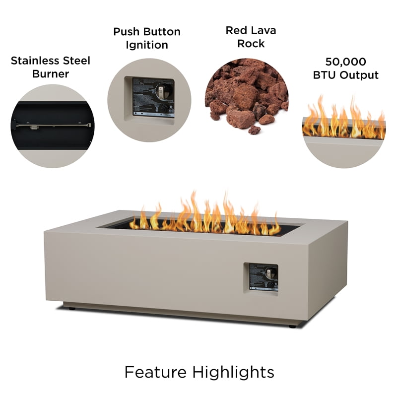 Real Flame Aegean 50" Rectangle Steel Propane or Natural Gas Fire Pit Table in Light Sand
