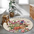 thumbnail image 3 of Easter Round Area Rug 3Ft Washable Small Circle Rugs for Kitchen Entryway, Vintage Spring Bunny Eggs Flowers Butterfly Plaid Non-Slip Carpet Floor Mats Indoor Outdoor Carpet Runner Home Decor, 3 of 8