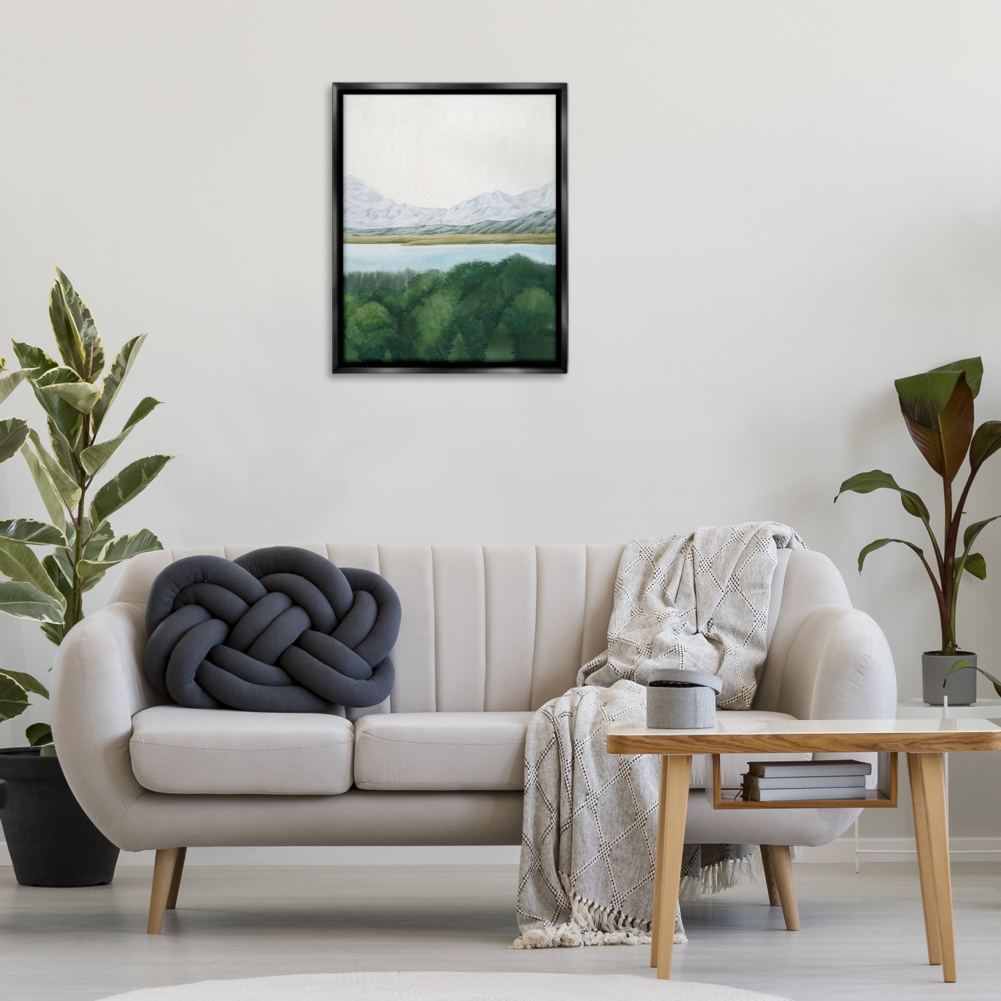 Stupell Industries Mountains & Forest Landscape Landscape & Nature Painting Black Floater Framed Canvas Art Print Wall Art, 25 x 31