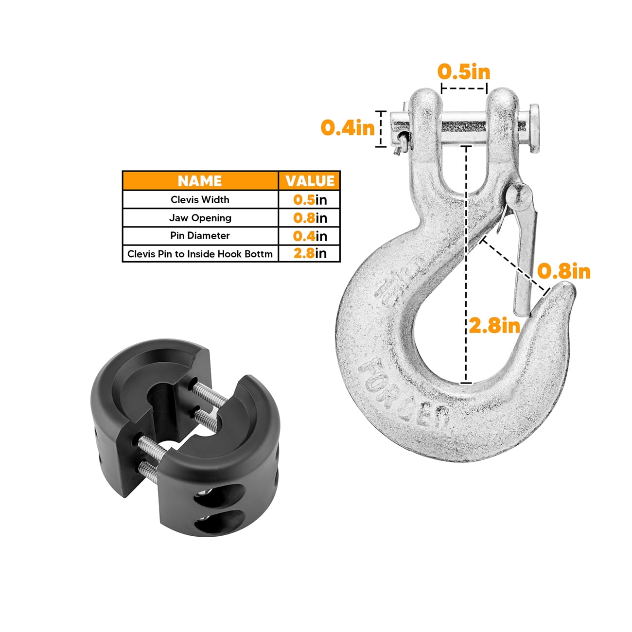WEISEN 5/16" Clevis Slip Hook + Winch Cable Stopper for ATV UTV