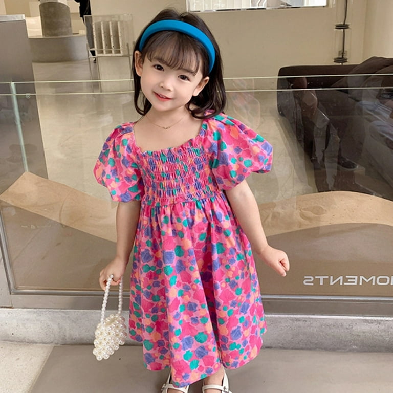 Summer Cute Sleeveless Strap Tulle Baby Girl Dress Toddler Kids Baby Girls  Clothes Summer Puff Sleeve Floral Pattern Backless Princess Dress Casual